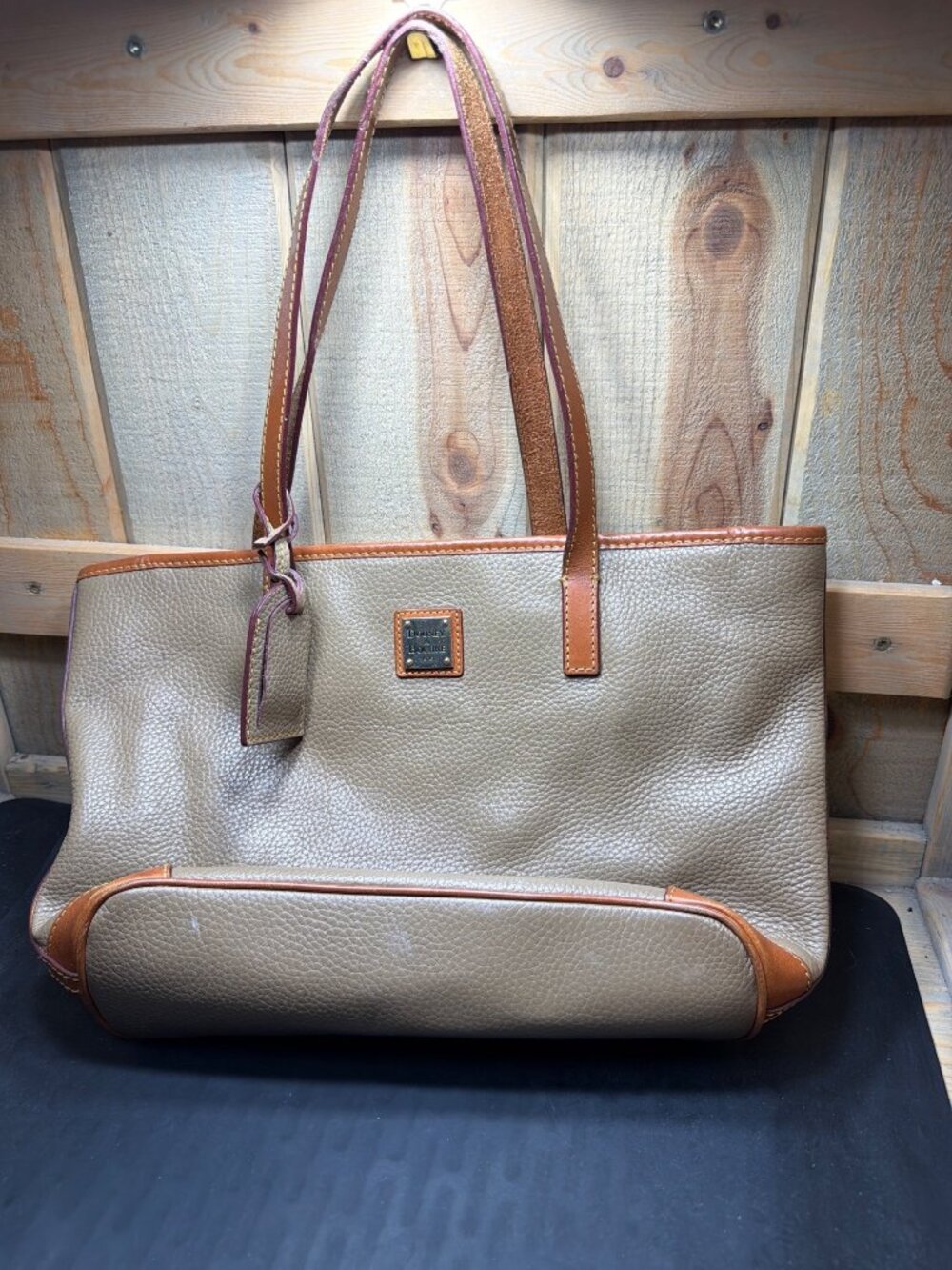 Dooney & Bourke Taupe Pebbled Leather Zip Top Tote Shoulder Bag Womens Purse